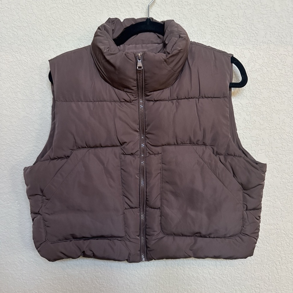Love Tree Brown Puffer Vest | Cropped Zip-Up | Medium | New Without Tags